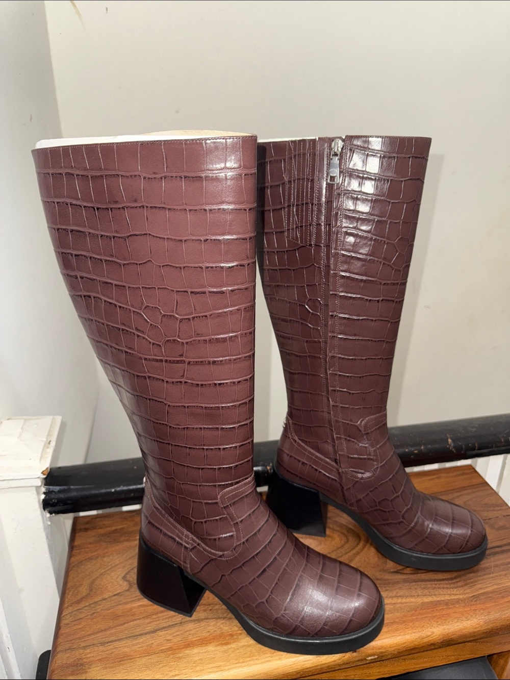Coach Croc-Embossed Over-the-Knee Boots - Dark Brown